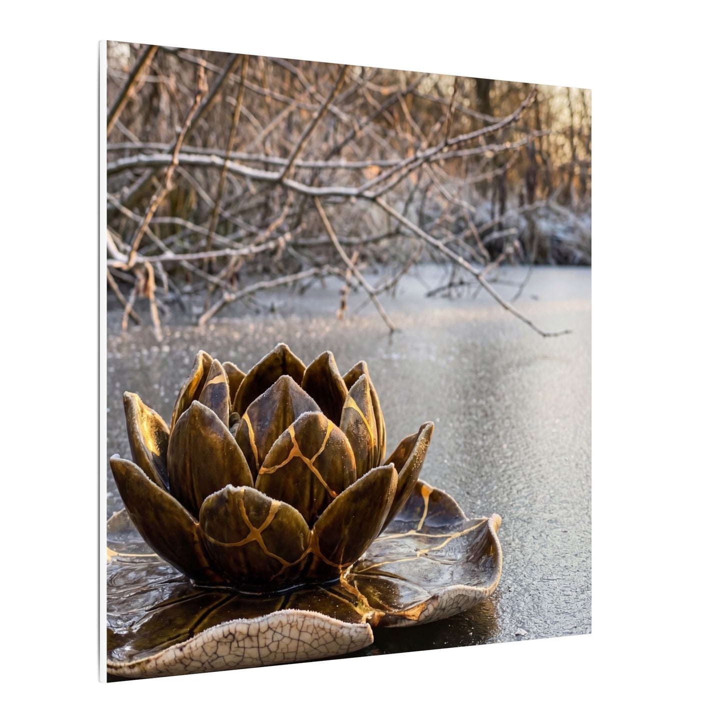 Lotus Flower Gold Repair Canvas Art | Beautiful Kintsugi Art