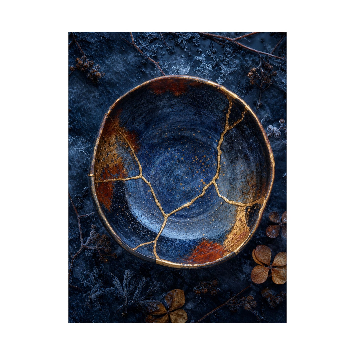 Fukinsei Ceramic Bowl Wall Art Print - Kintsugi Crackle Gold