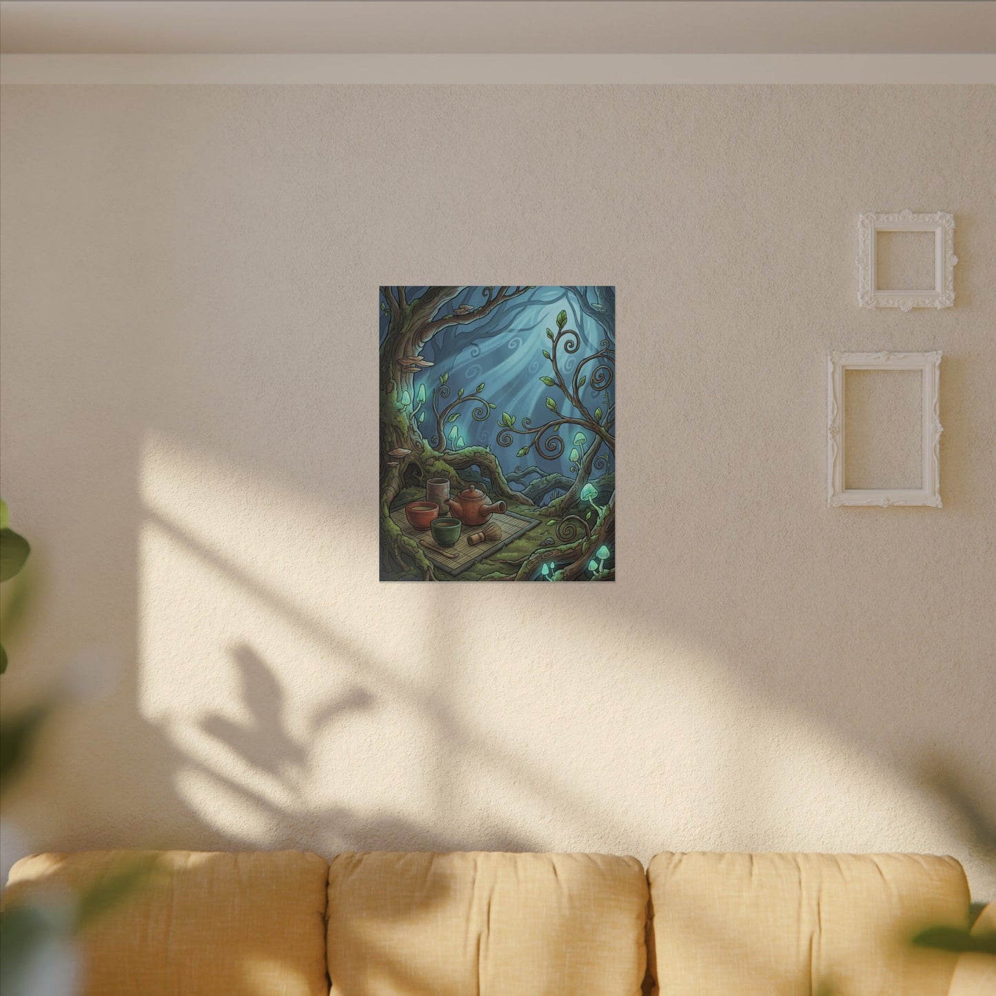 Spring Tea Ceremony Forest Whimsy Canvas Art | Cozy Decor