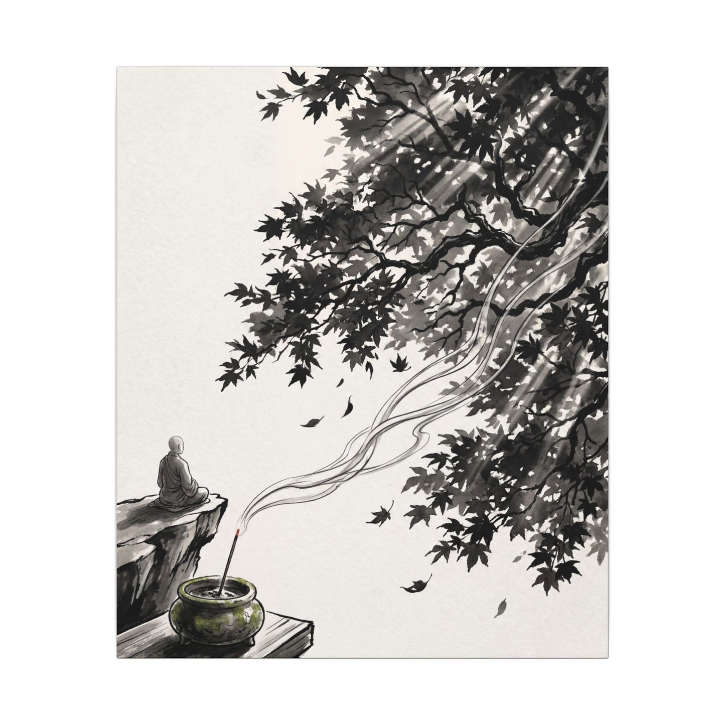 Serene Incense Smoke Canvas Art - Ukiyo E Inspired Zen