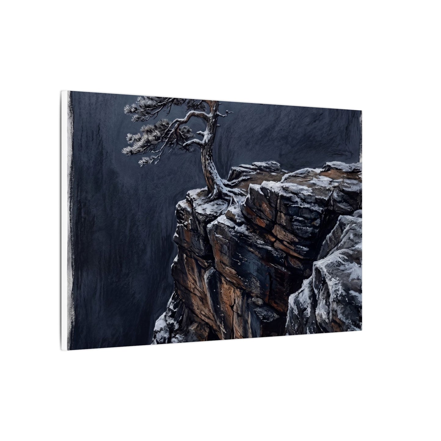 Dark Japandi Pine Tree in Dawn | Dark Texture Canvas Art