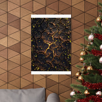 Golden Hour Cracked Earth Wall Art Print - Dark Japandi Seijaku