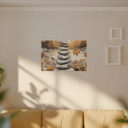 Earthy River Stones Canvas Art - Minimal Line Japandi