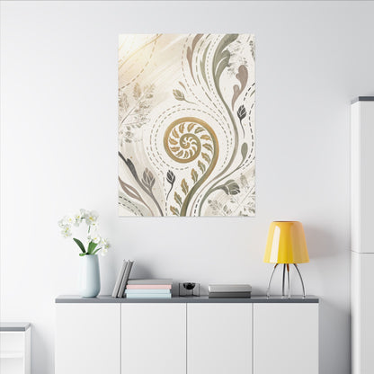 Japandi Fern Unfurling in Golden Hour | Japanese Pattern Canvas Art