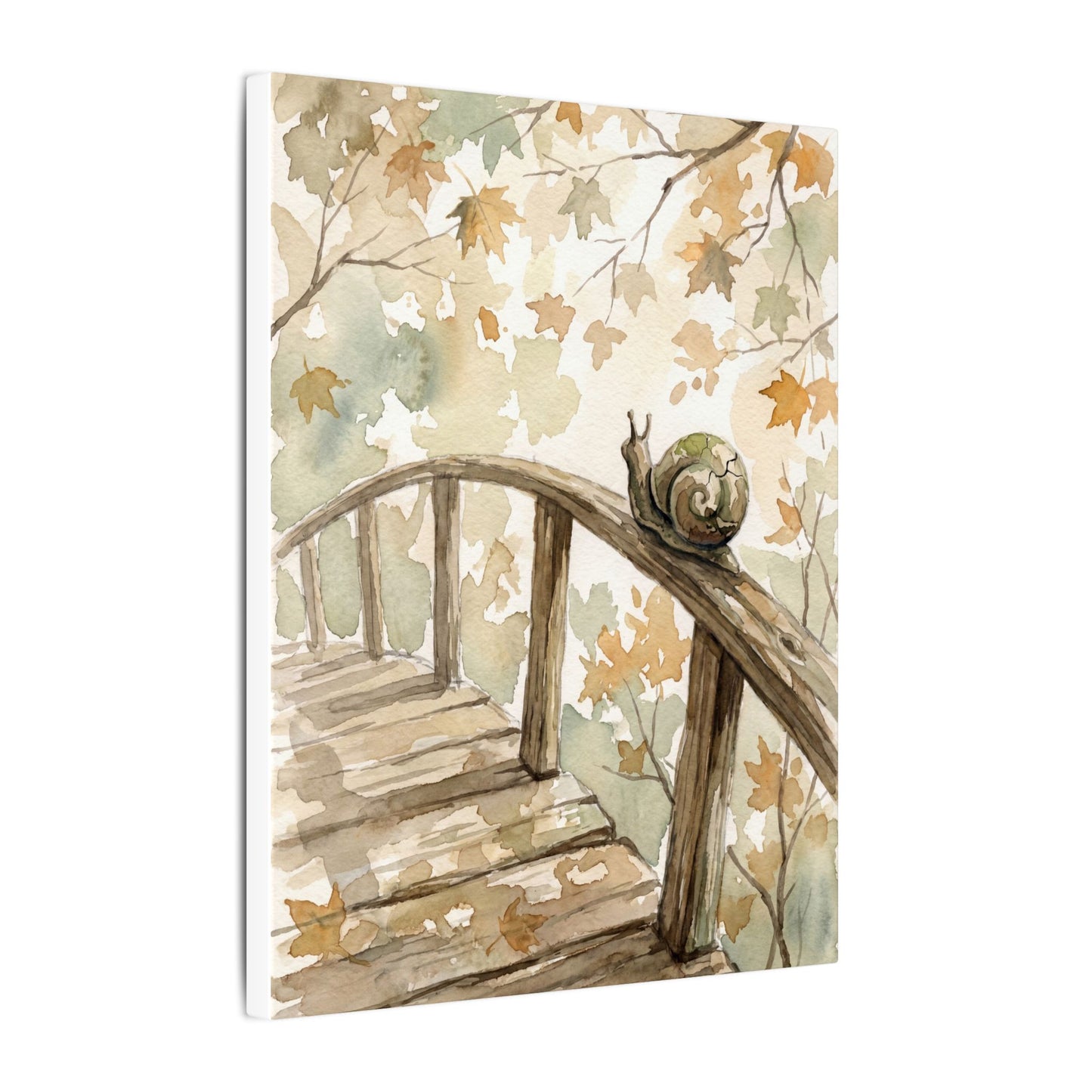 Wooden Bridge Canvas Art | Autumn Japandi Watercolor Art