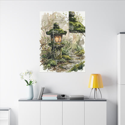 Stone Lantern Watercolor Canvas Art | Elegant Japandi Art