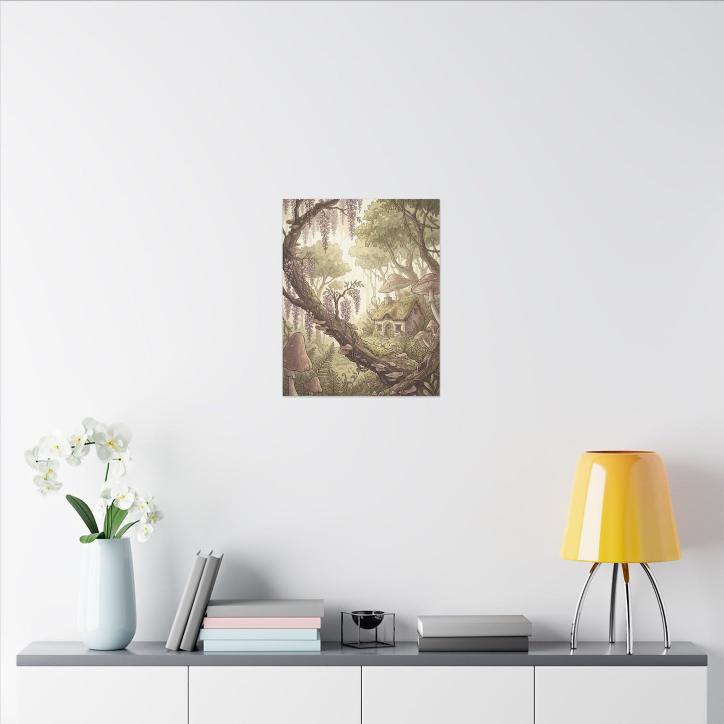 Summer Wisteria Mushroom Illustration Canvas Art | Enchanting Decor