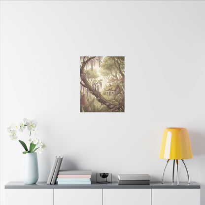 Summer Wisteria Mushroom Illustration Canvas Art | Enchanting Decor