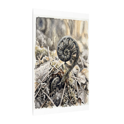 Japandi Fern Unfurling in Golden Hour | Watercolor Canvas Art