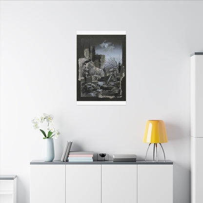 Winter Moonlit Garden Dark Texture Canvas Art | Moody Decor