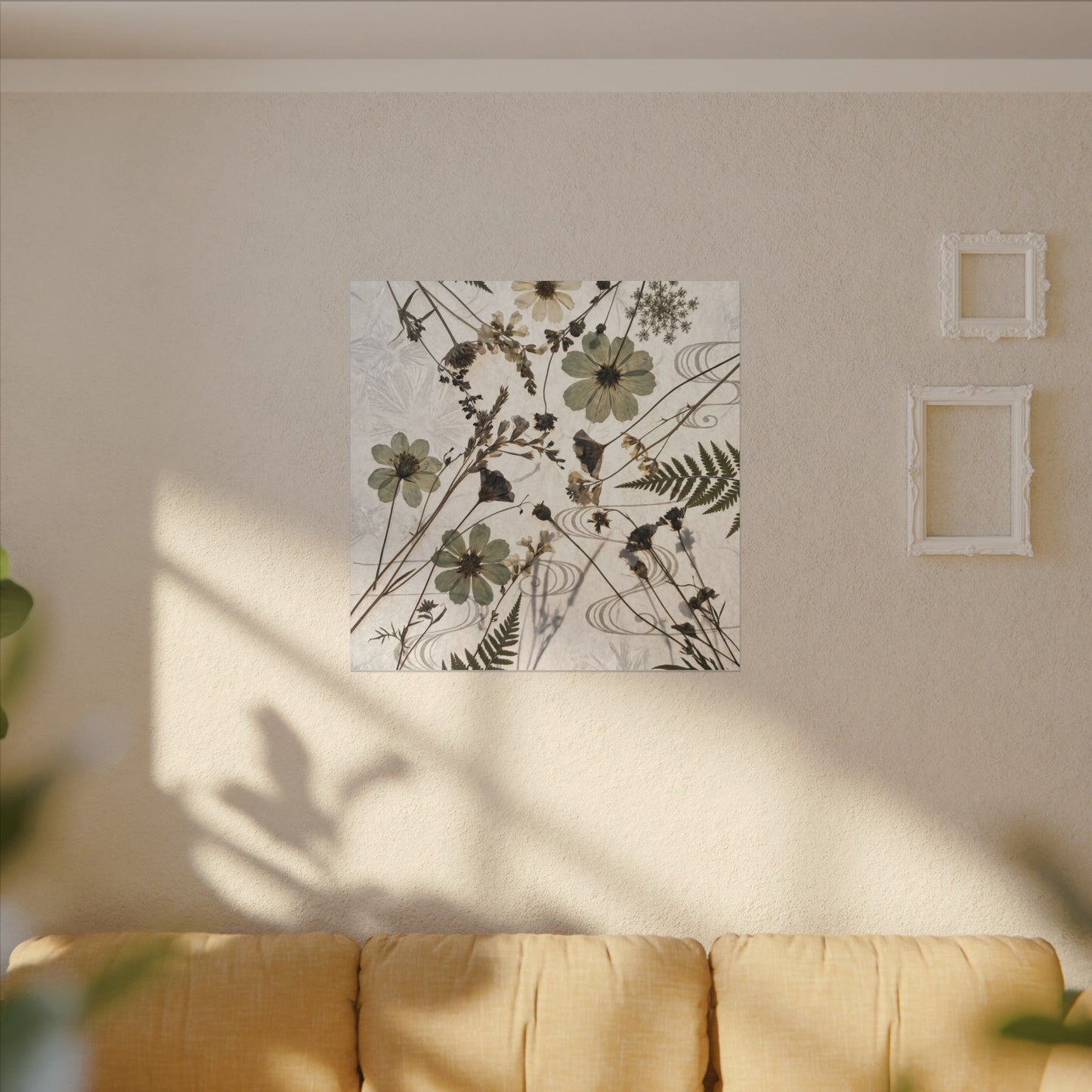 Japandi Dried Flowers in Golden Hour | Japanese Pattern Canvas Art