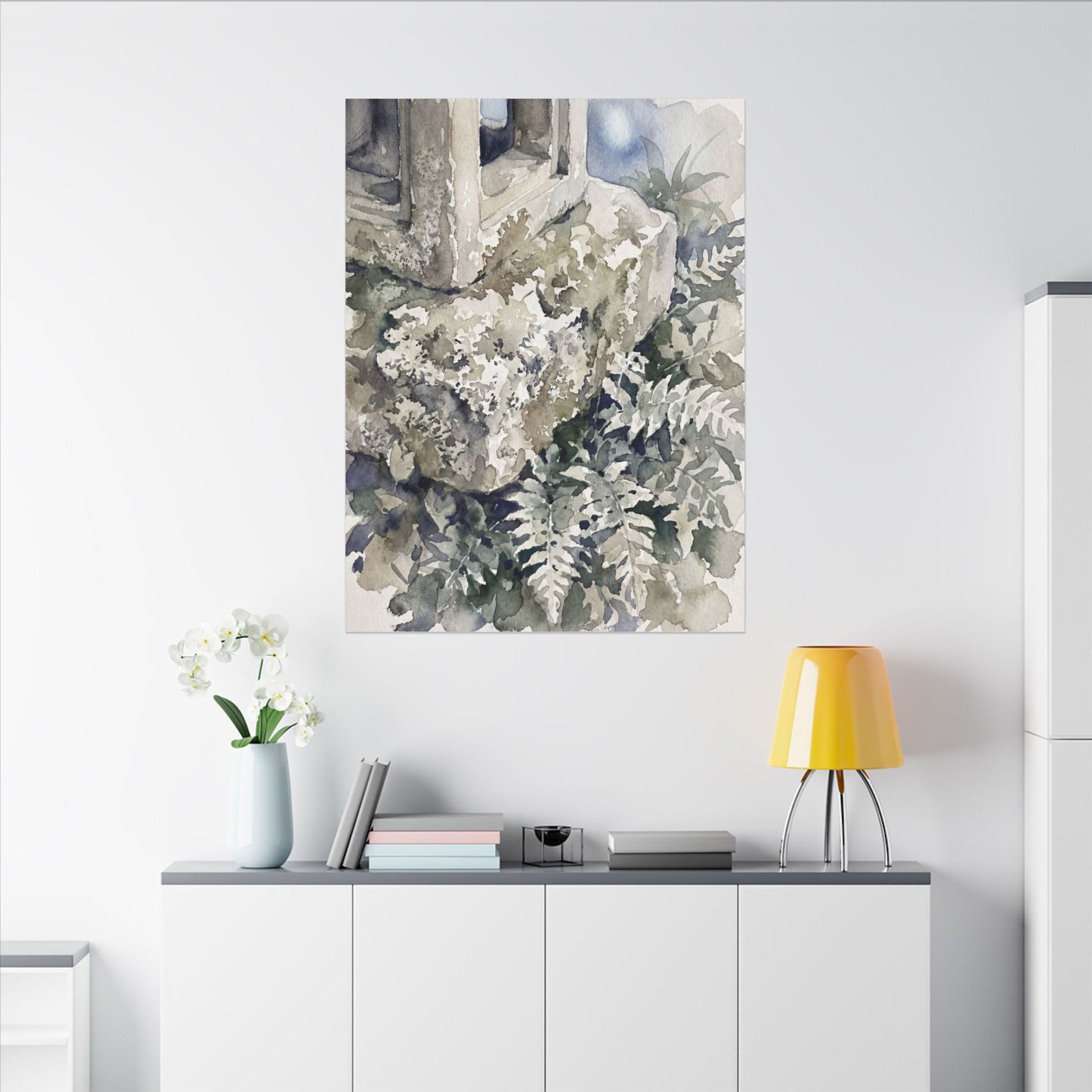 Stone Lantern Watercolor Canvas Art | Elegant Japandi Art