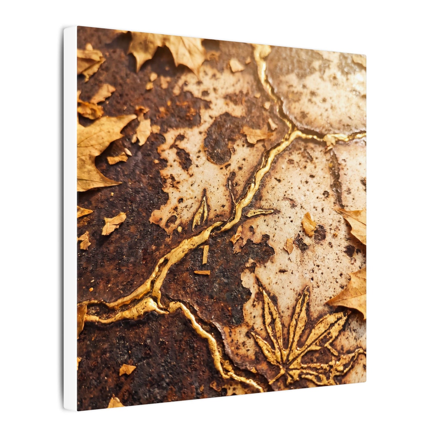Kintsugi Rust Patina in Golden Hour | Gold Vein Canvas Art