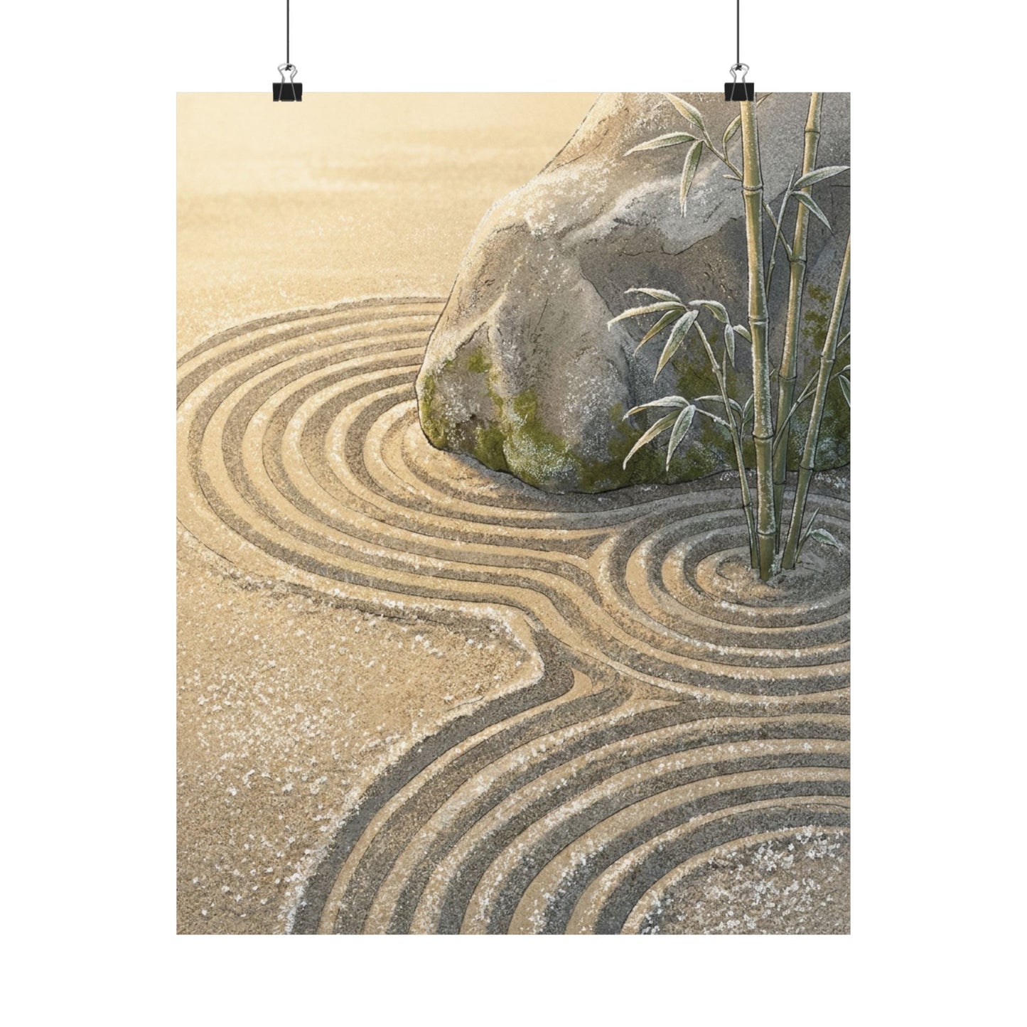 Rock Garden Ukiyo E Inspired Wall Art Print | Peaceful Zen Art