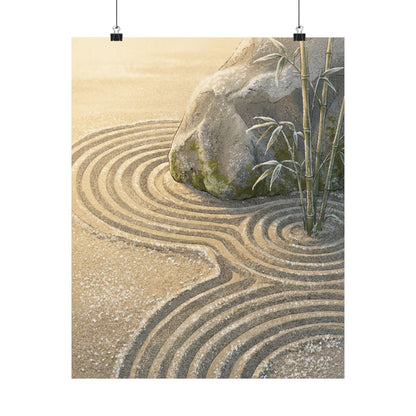 Rock Garden Ukiyo E Inspired Wall Art Print | Peaceful Zen Art