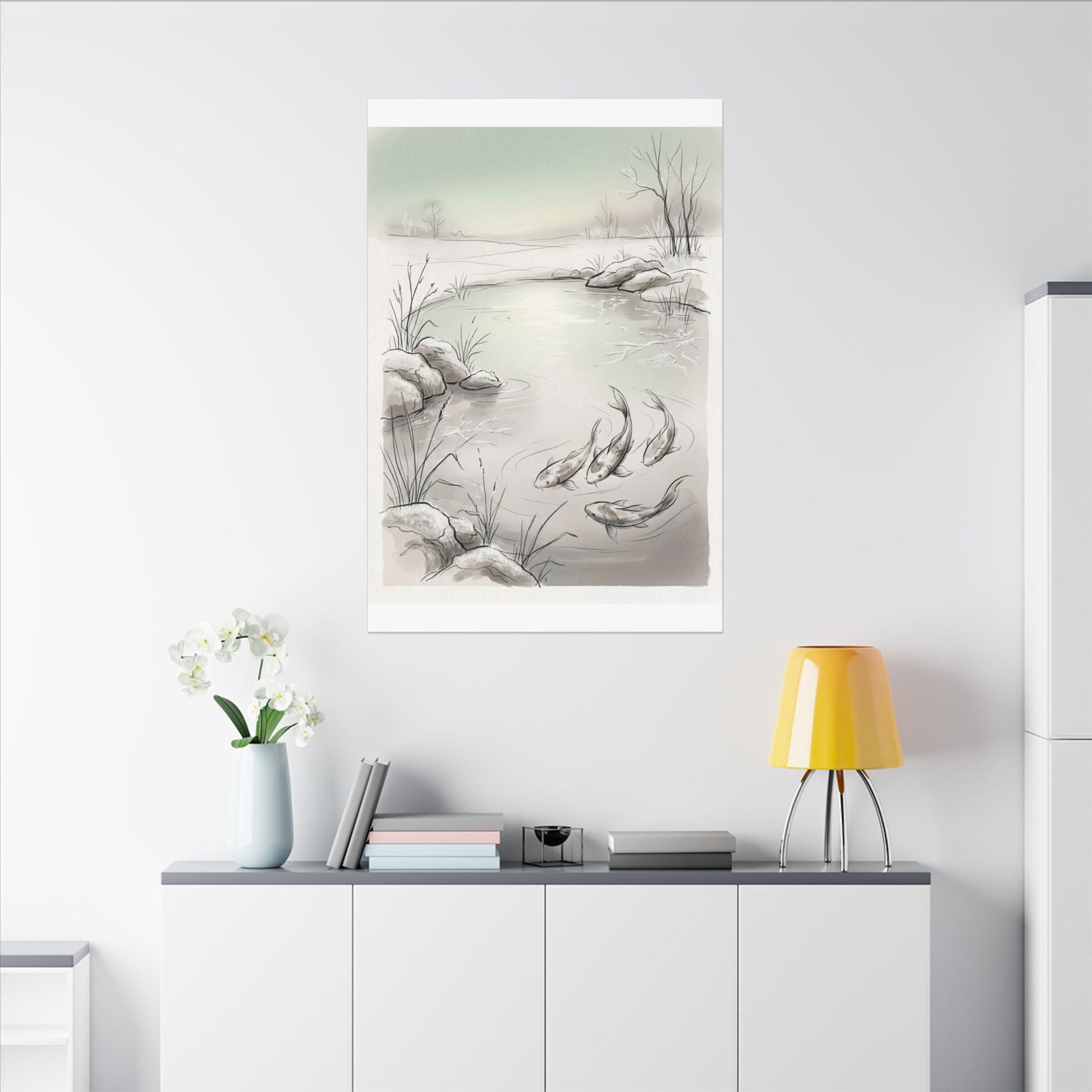 Koi Pond Minimal Line Canvas Art | Cozy Japandi Art