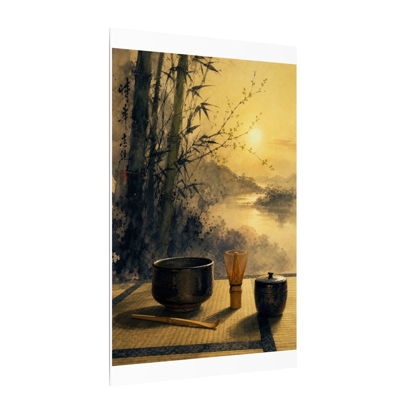 Tea Ceremony Sumi E Canvas Art | Contemplative Zen Art