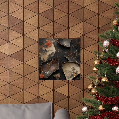 Broken Pottery Wall Art Print | Autumn Kintsugi Gold Vein Art