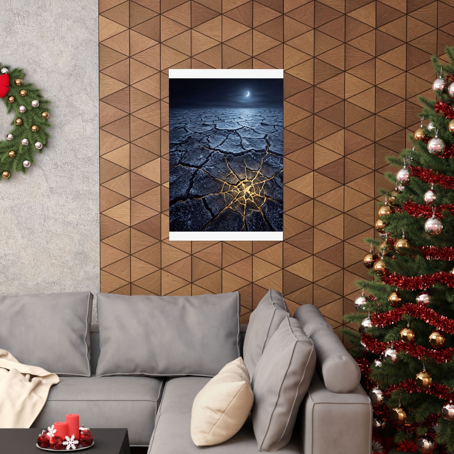 Artful Cracked Earth Wall Art Print - Gold Vein Kintsugi