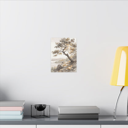 Pine Tree Watercolor Canvas Art | Elegant Japandi Art