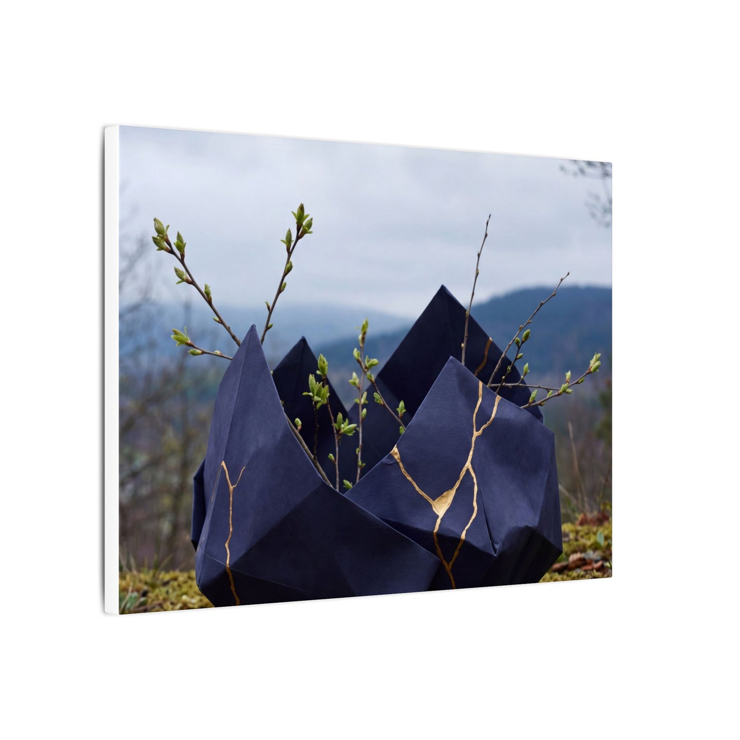 Paper Fold Canvas Art | Spring Kintsugi Gold Repair Art