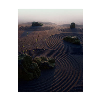 Dawn Rock Garden Wall Art Print - Dark Japandi Mono No Aware
