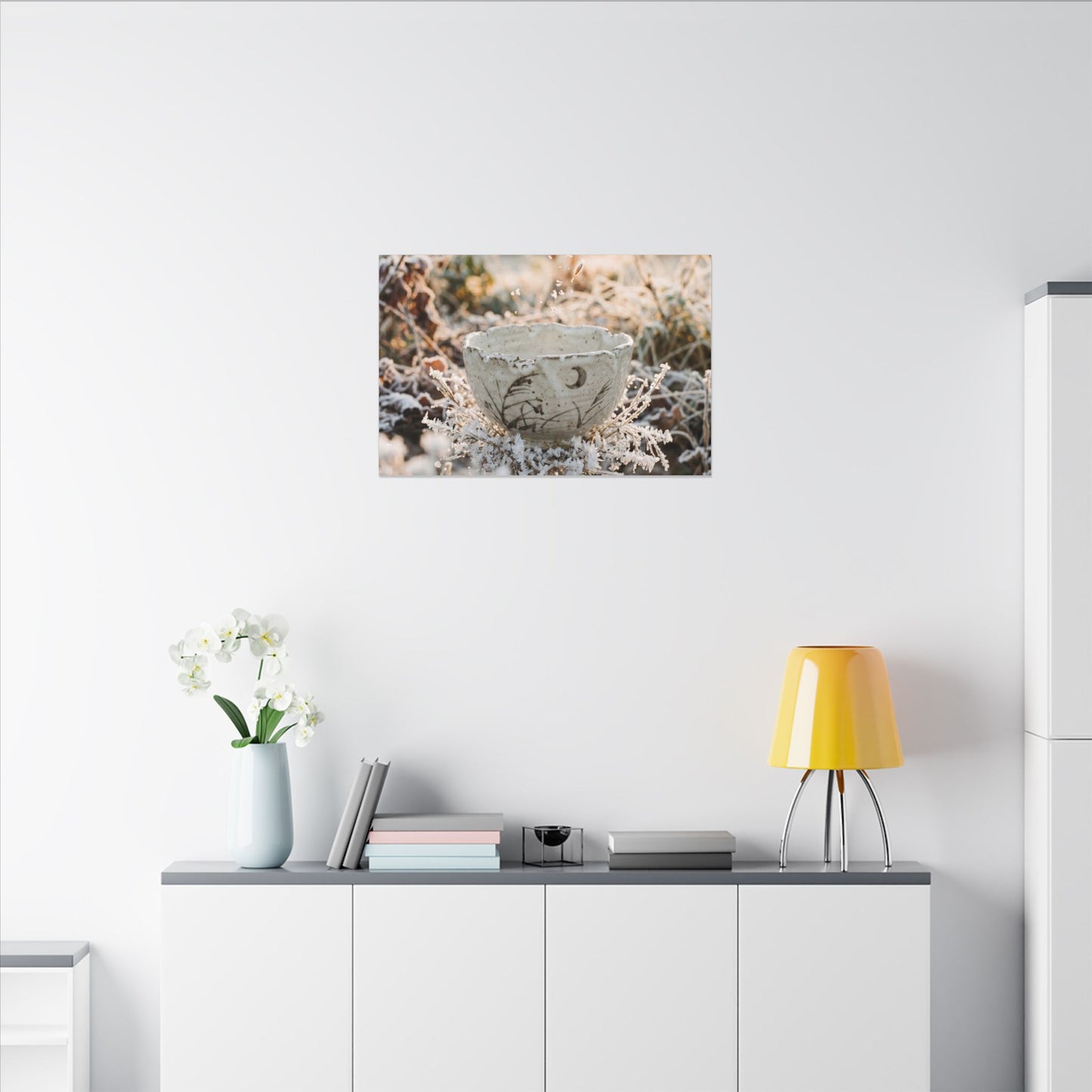 Japandi Ceramic Bowl in Golden Hour | Japanese Pattern Canvas Art