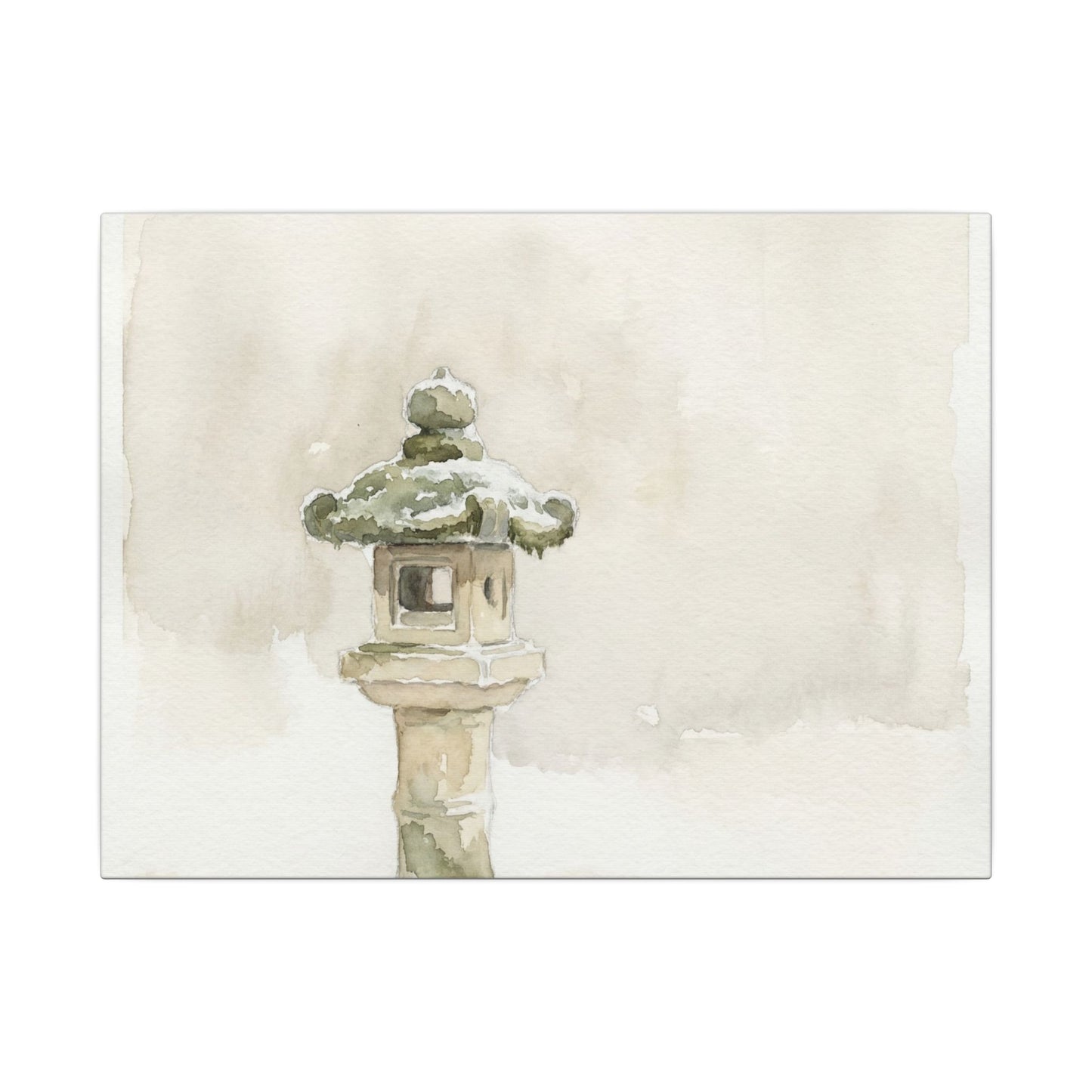 Stone Lantern Winter Canvas Art | Japandi Earthy Design Art Print