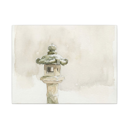 Stone Lantern Winter Canvas Art | Japandi Earthy Design Art Print
