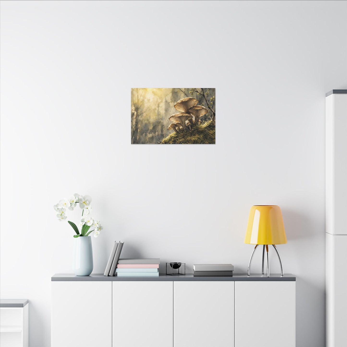 Wild Mushrooms Canvas Art | Spring Japandi Watercolor Art