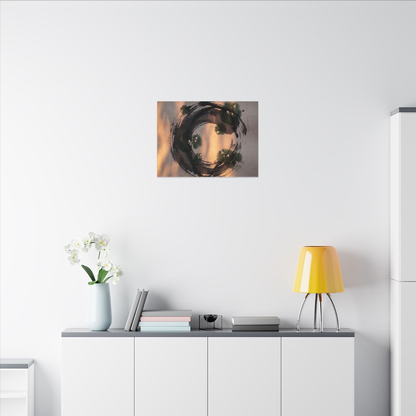 Ink Brushstroke Spring Canvas Art | Dark Japandi Bold Design
