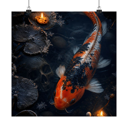 Candlelight Koi Pond Wall Art Print - Dark Japandi Datsuzoku
