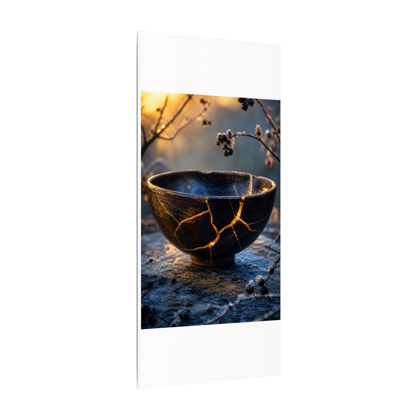Ceramic Bowl Canvas Art | Winter Kintsugi Gold Repair Art