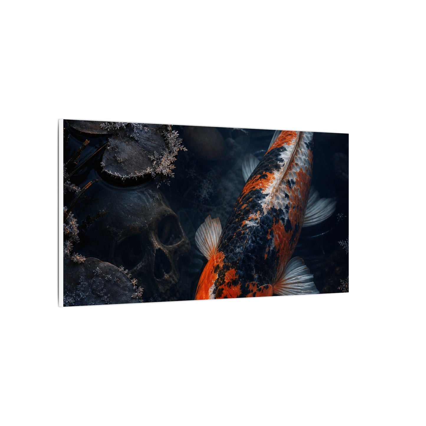 Koi Pond Canvas Art | Winter Dark Japandi Shadow Zen Art
