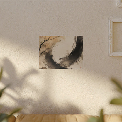 Japandi Ink Brushstroke in Golden Hour | Watercolor Canvas Art
