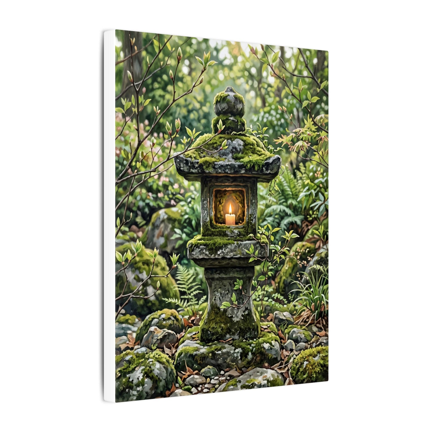 Neutral Stone Lantern Canvas Art - Japanese Pattern Japandi