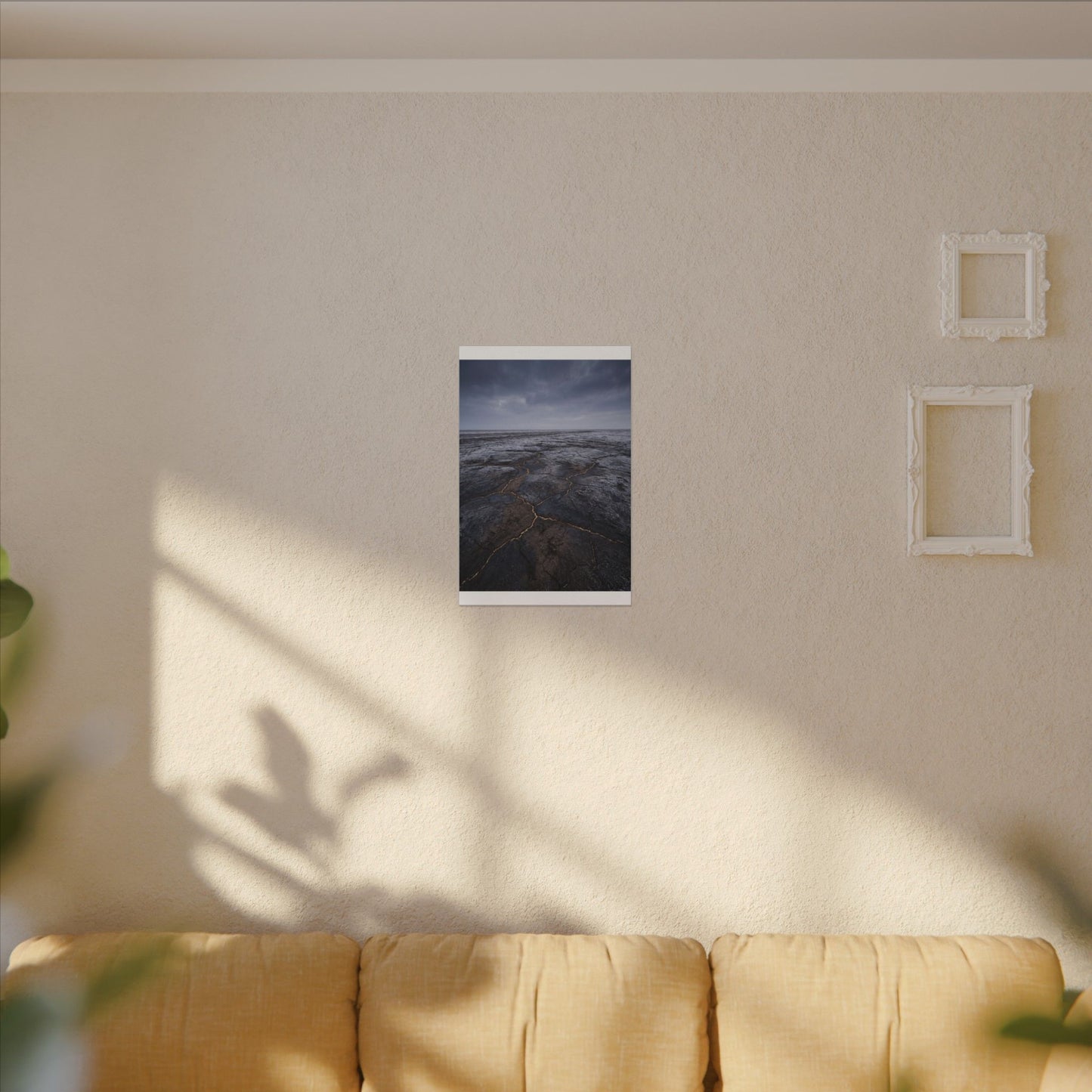 Dark Japandi Cracked Earth in Overcast | Dark Texture Canvas Art