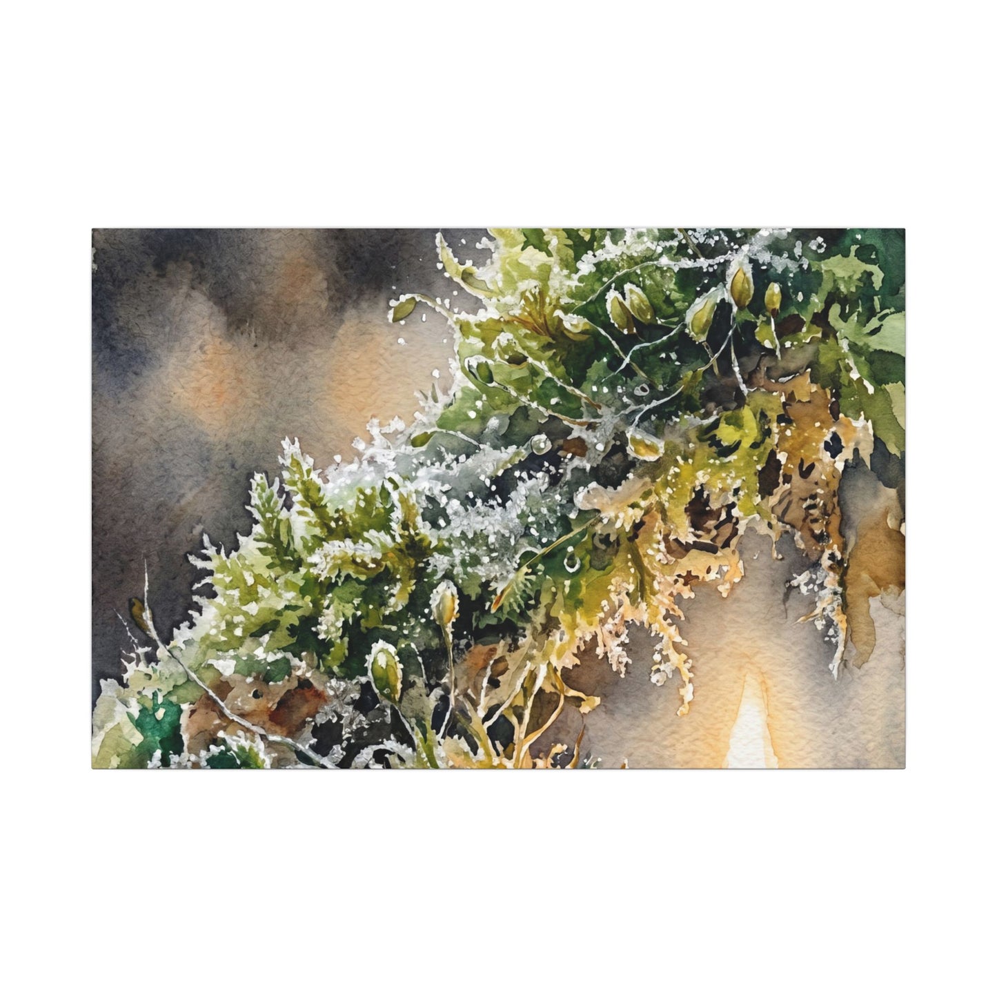 Winter Moss Close Up Watercolor Canvas Art | Neutral Decor