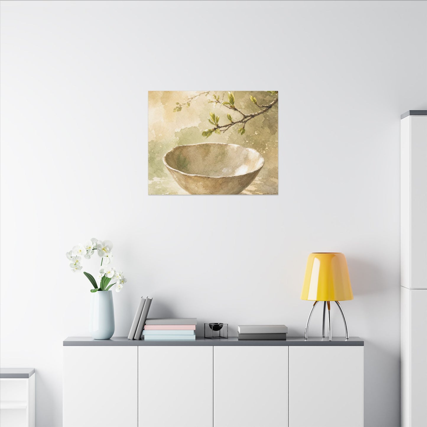 Warm Ceramic Bowl Canvas Art - Watercolor Japandi