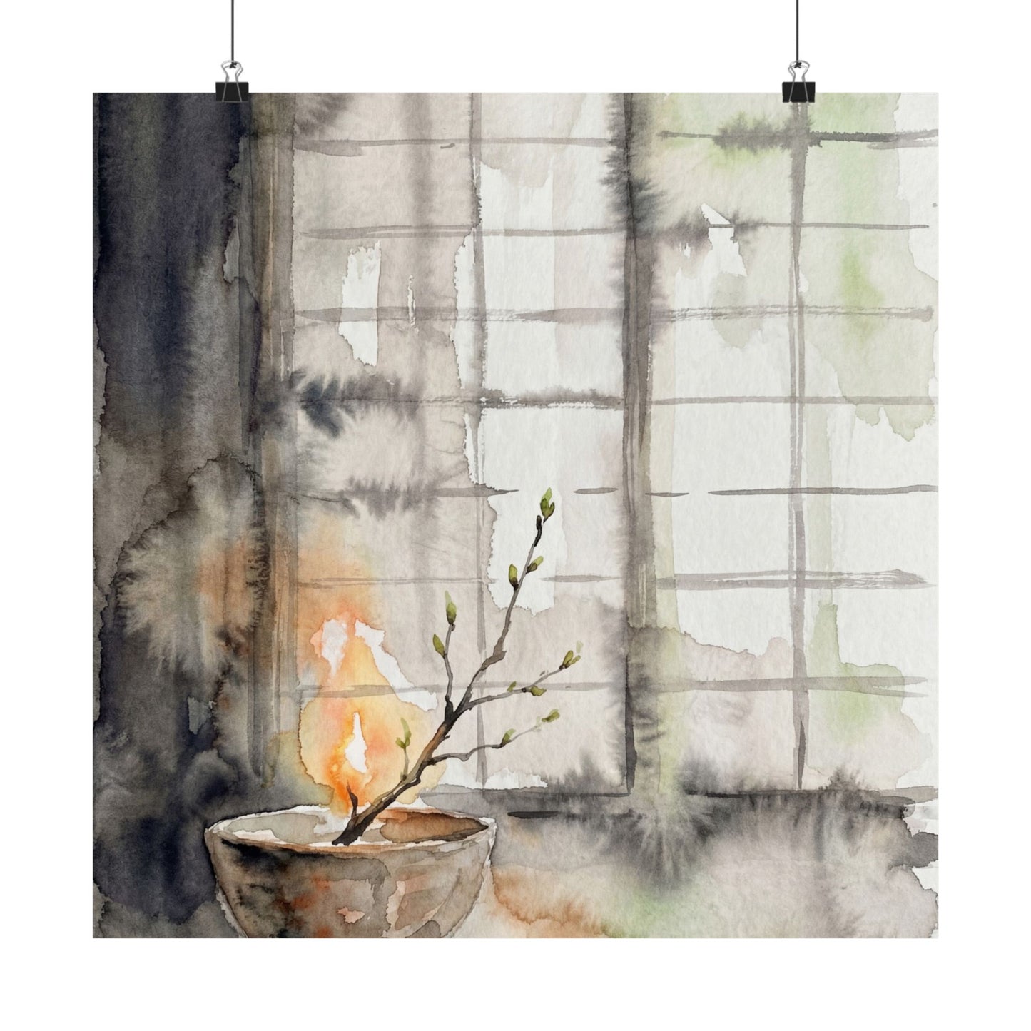 Spring Shoji Screen Watercolor Wall Art Print | Elegant Decor
