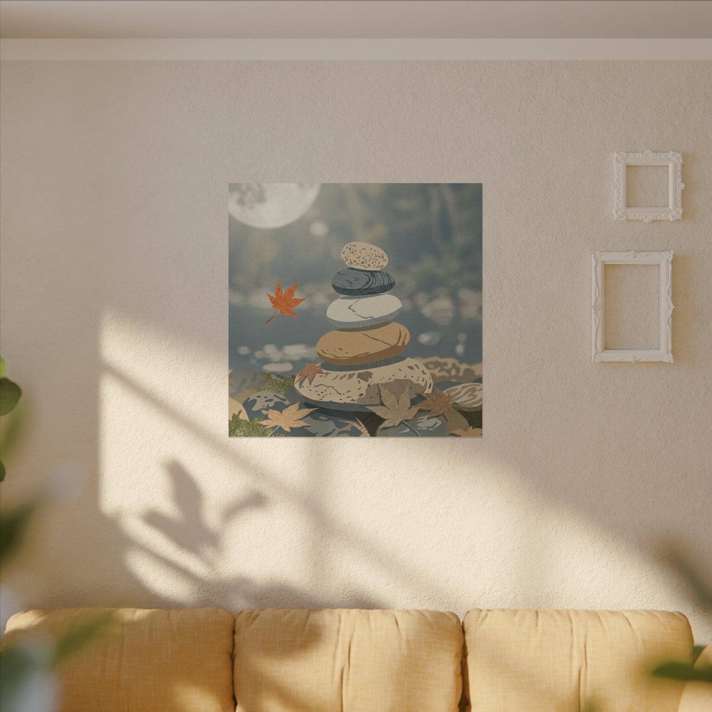 Warm River Stones Canvas Art - Japanese Pattern Japandi