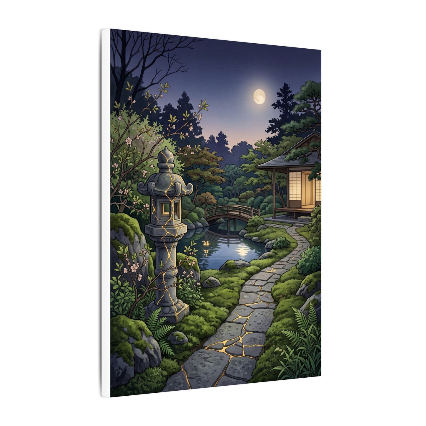 Spring Moonlit Garden Gold Vein Canvas Art | Resilient Decor