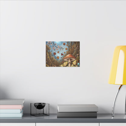 Autumn Cherry Blossom Mushroom Illustration Canvas Art | Enchanting Decor