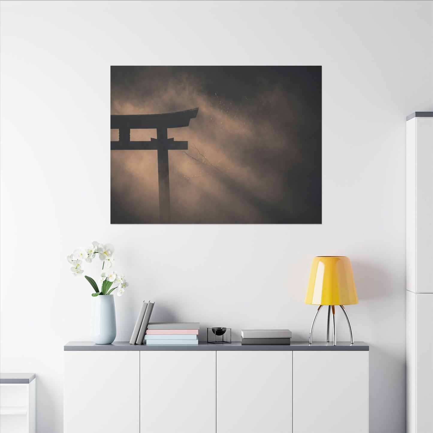 Torii Gate Shadow Zen Canvas Art | Bold Dark Japandi Art