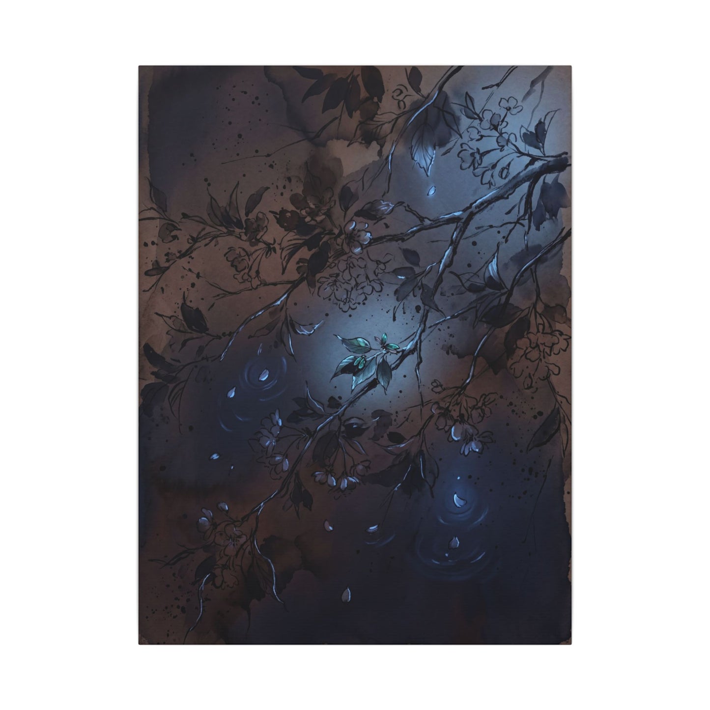 Bold Cherry Blossom Canvas Art - Charcoal Ink Dark Japandi