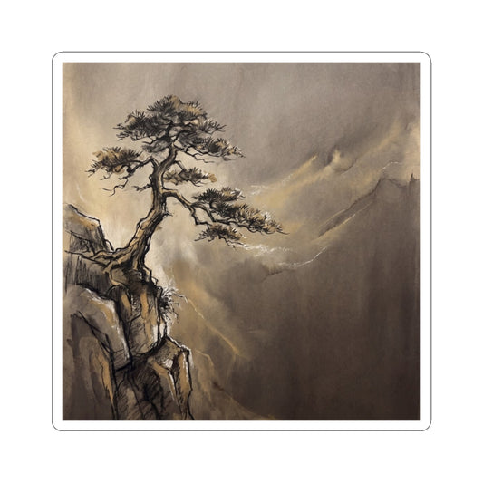 Pine Tree Sticker | Winter Dark Japandi Charcoal Ink Art Art Print