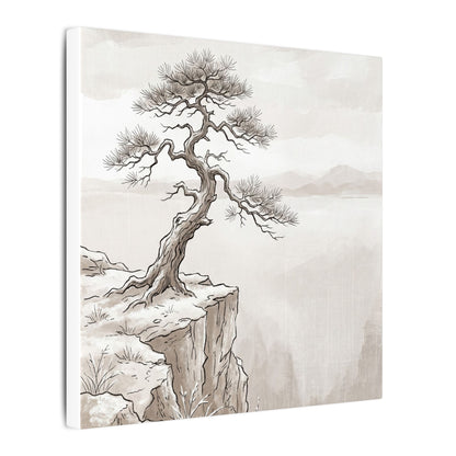 Neutral Pine Tree Canvas Art - Minimal Line Japandi