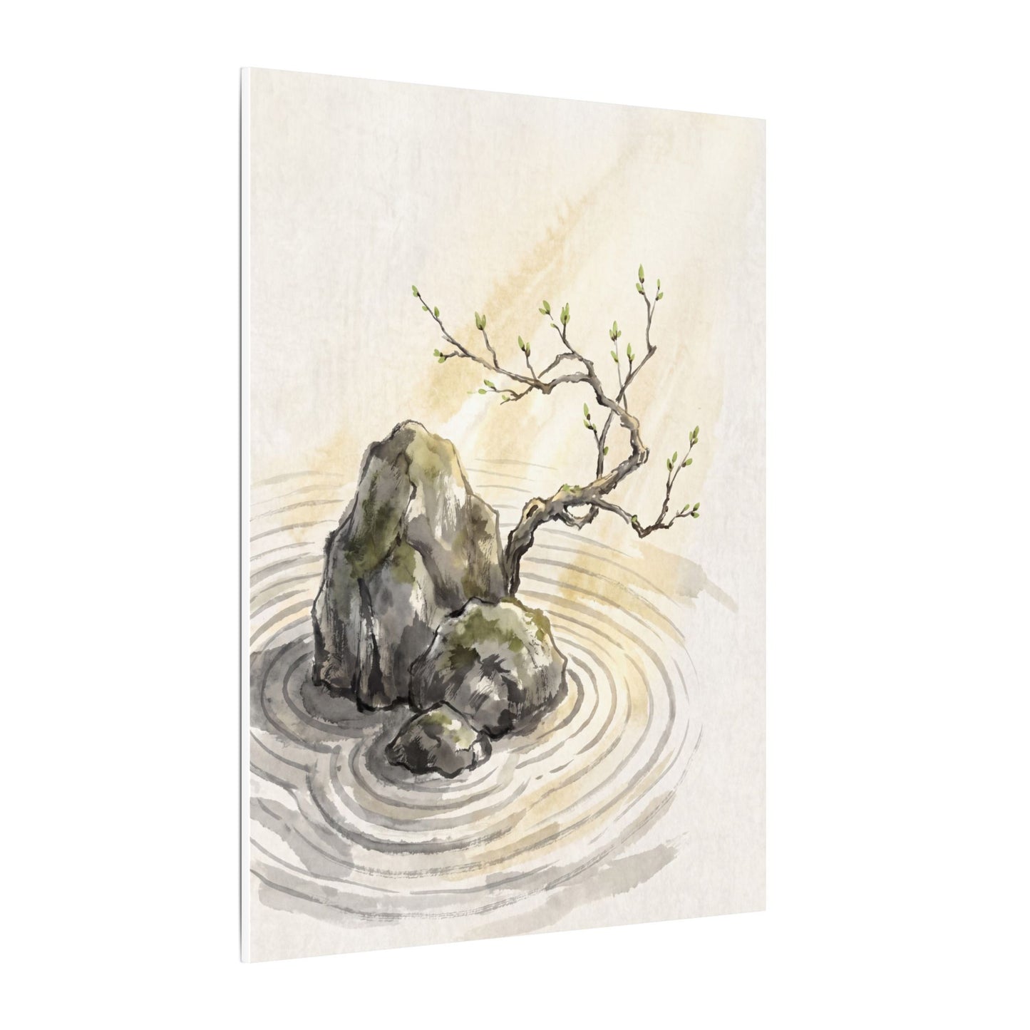 Serene Rock Garden Canvas Art - Sumi E Zen