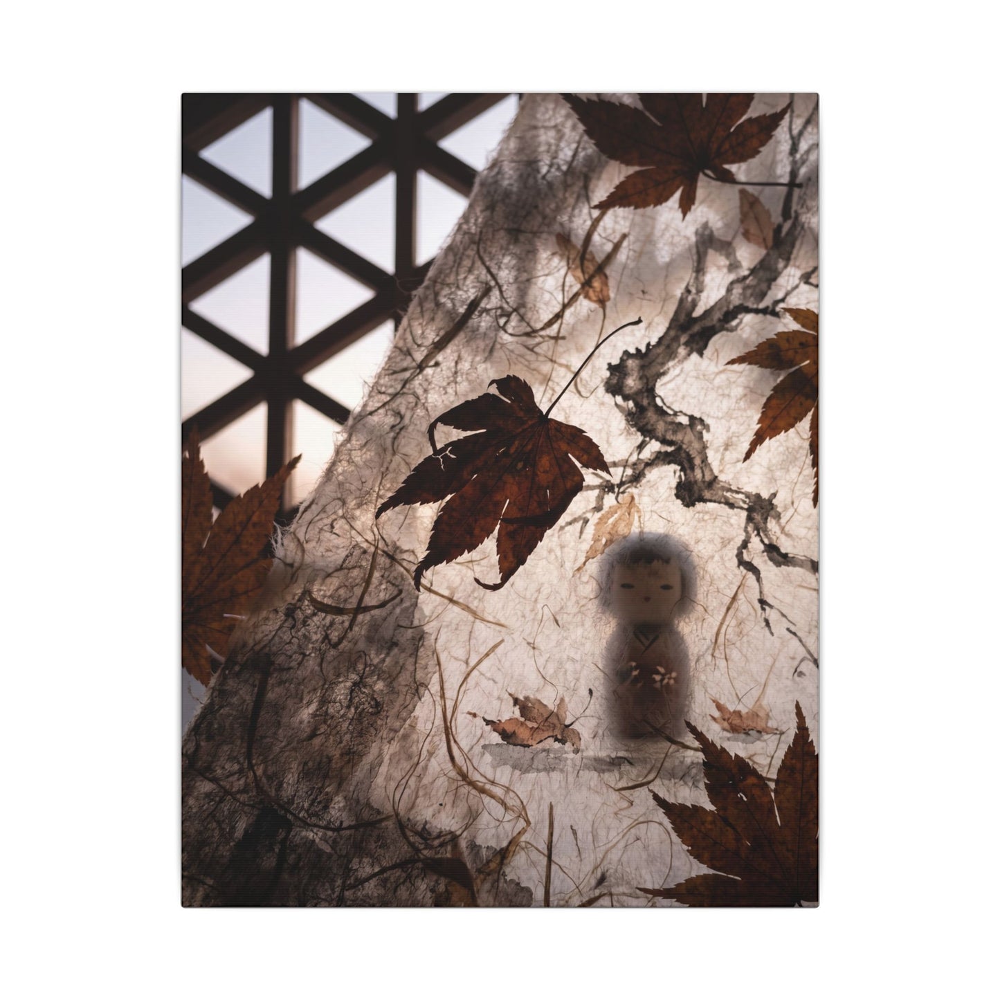 Shoji Screen Autumn Canvas Art | Dark Japandi Atmospheric Design