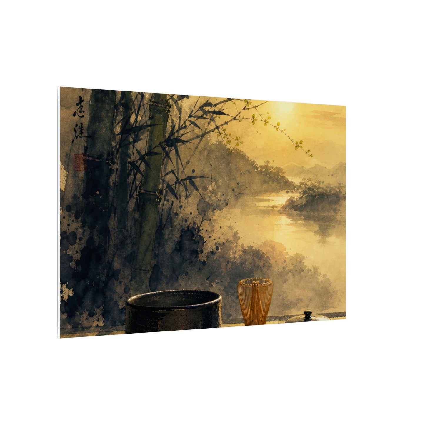 Tea Ceremony Sumi E Canvas Art | Contemplative Zen Art